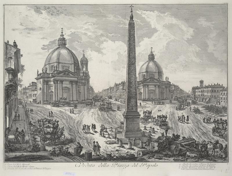 Джованни Баттиста Пиранези. Гравюра. Вид на Пьяцца дель Пополо. Лист из серии «Виды Рима». 1746-1748.