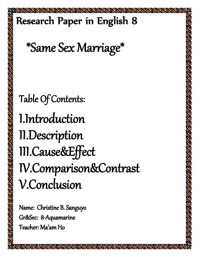 Sample of a research paper on gay marriage