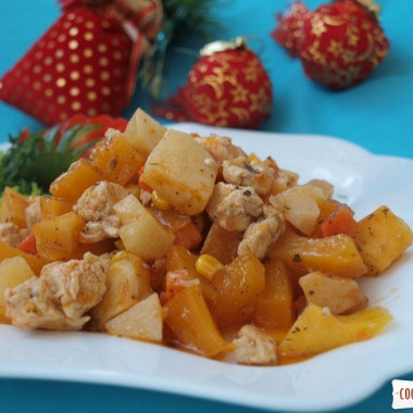 Фото рецепт Рагу из тыквы и куриного филе