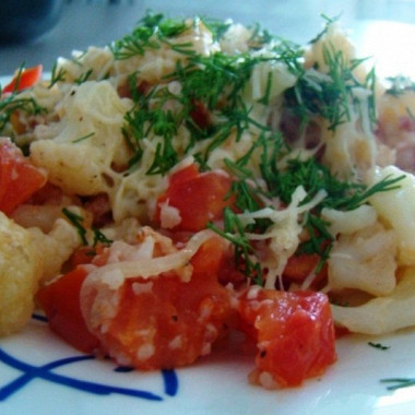 Рецепт Цветная капуста с беконом и помидорами
