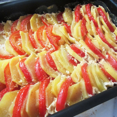 Рецепт Кусочки картофеля, запеченные с помидорами и базиликом