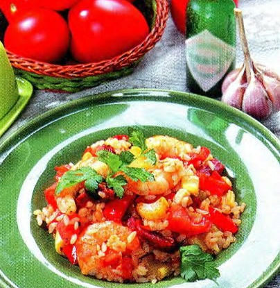 Рагу с креветками и салями