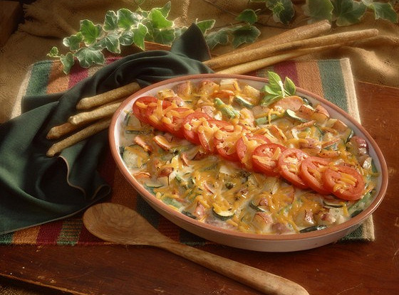Запеканка с мясом, овощами и рисом